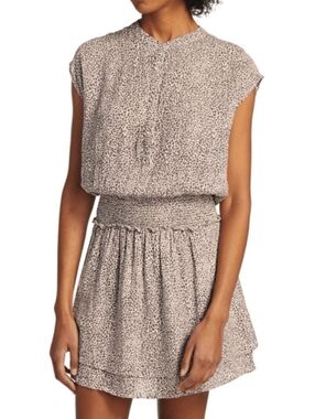 Rails Sleeveless Smocked Waist Mini Dress taupe&cream small leopard print size S